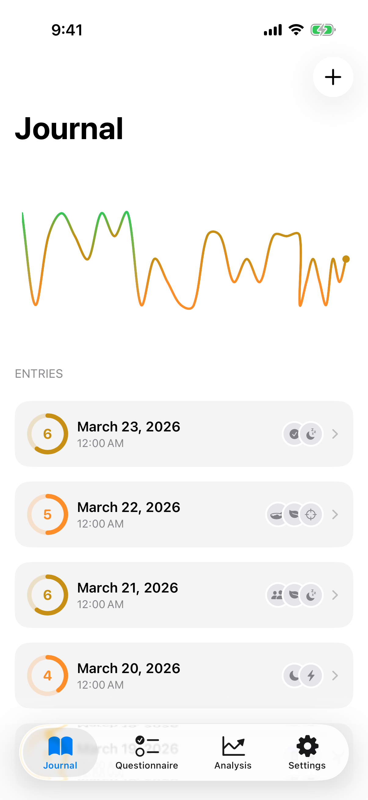 InnerPulse daily entry with energy and strain factors for burnout observation