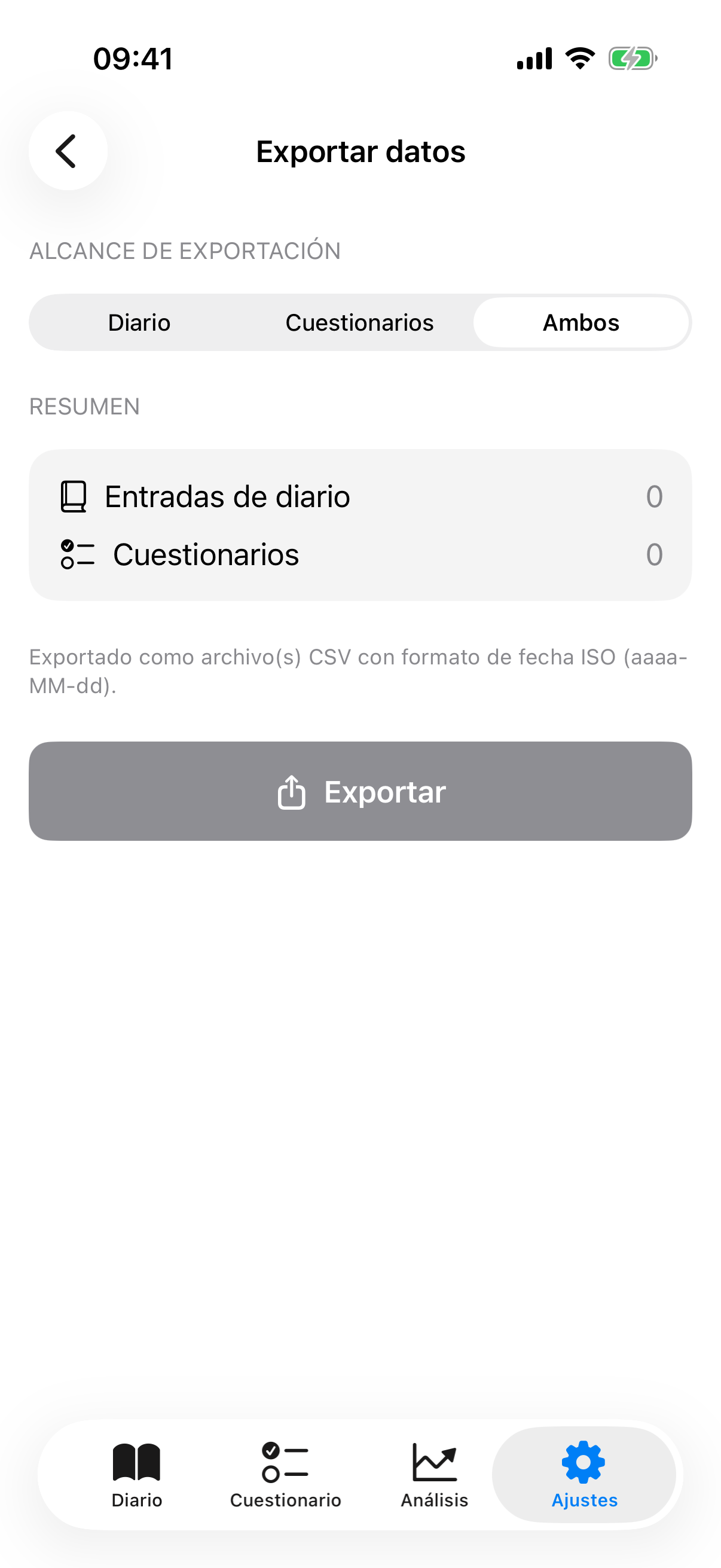 Vista previa del CSV de InnerPulse: PHQ-9, GAD-7 y resumen de correlaci&oacute;n de factores para un seguimiento de 15 minutos
