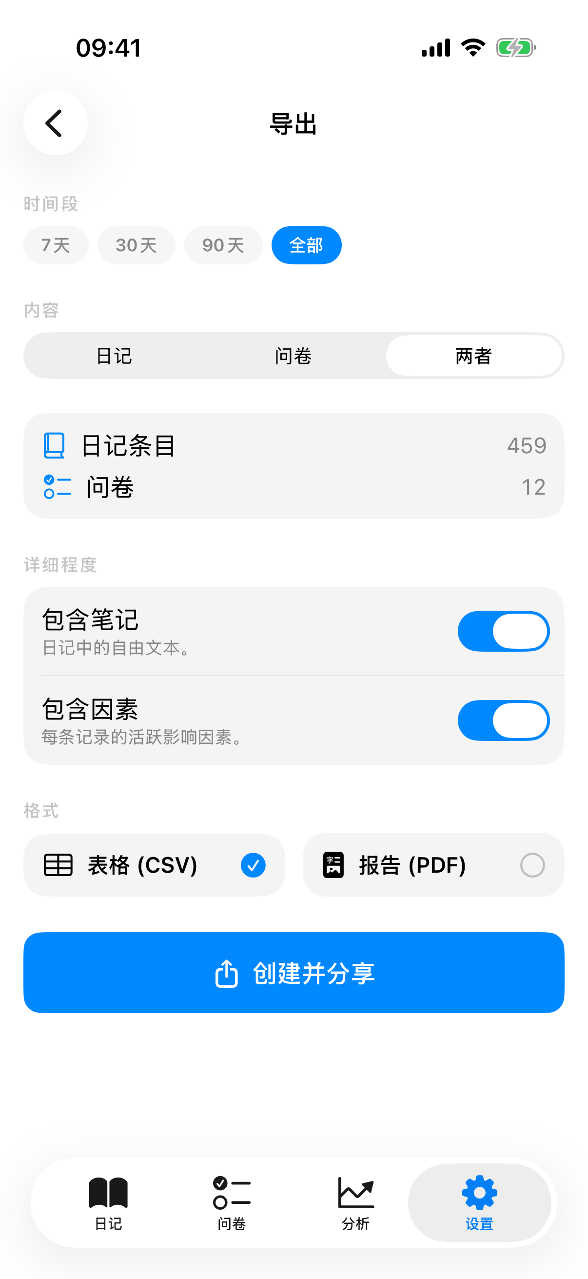 InnerPulse用于治疗就诊的临床CSV导出，包含PHQ-9、GAD-7、K10趋势