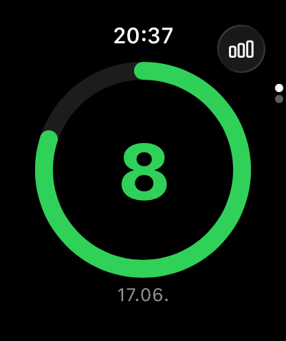 Heute-Ansicht auf der Watch mit farbigem Mood-Ring und Datum