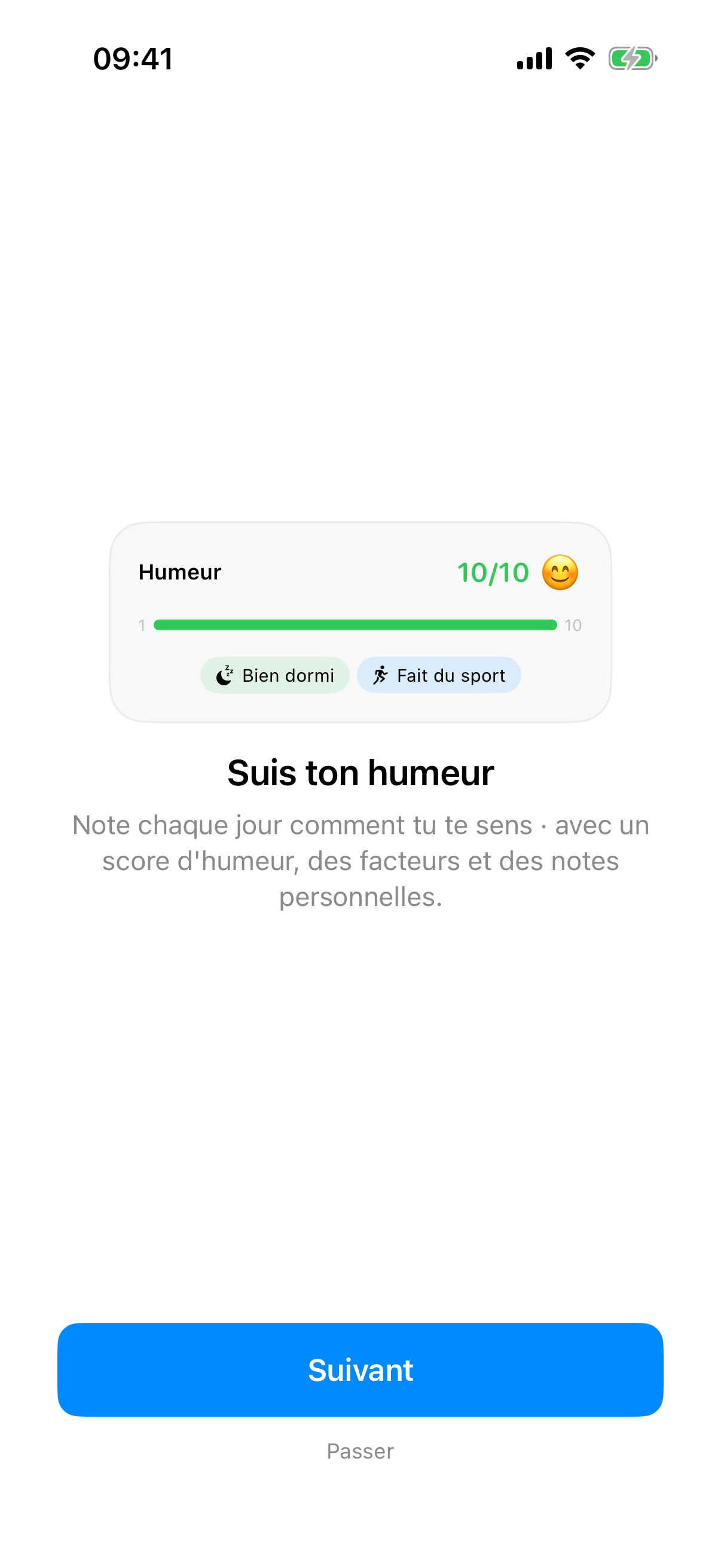 Écran d'onboarding d'InnerPulse avec slide de bienvenue et maquettes animées
