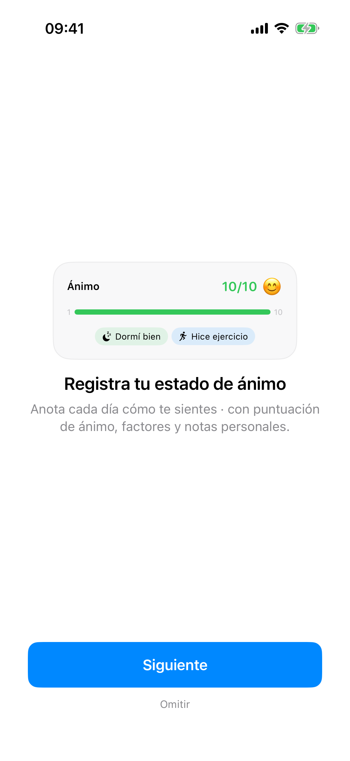 Pantalla de onboarding de InnerPulse con diapositiva de bienvenida y mockups animados