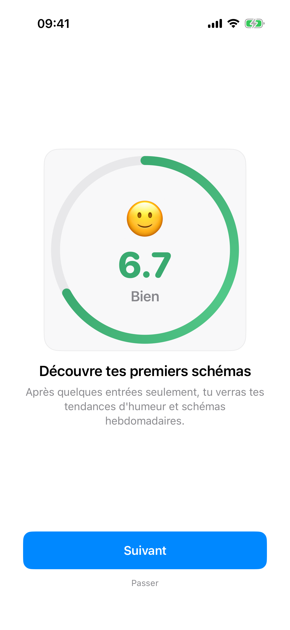 Slide d'onboarding trois montrant comment InnerPulse trouve des schémas dans tes entrées