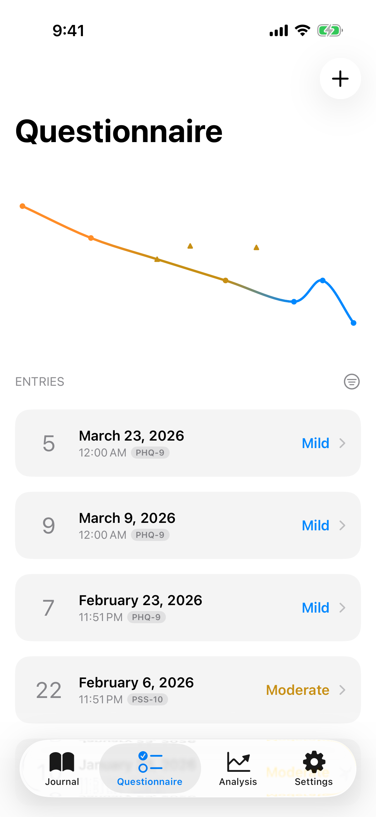 InnerPulse weekly PHQ-9 and GAD-7 screening flow