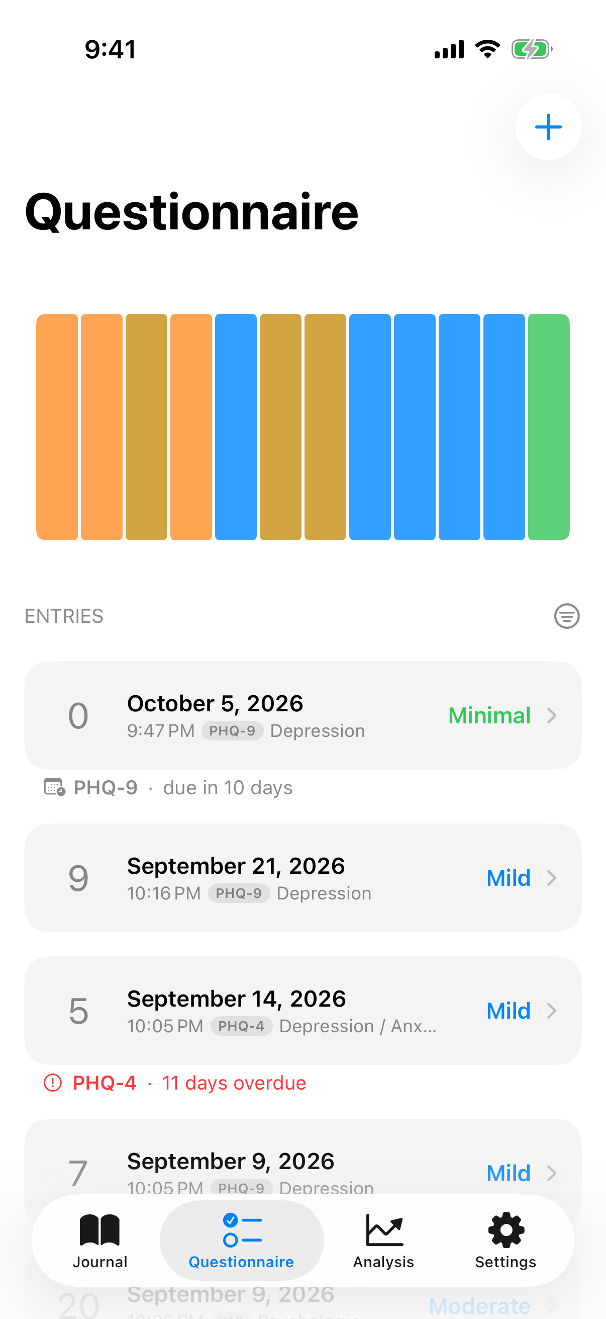 InnerPulse weekly PHQ-9 and GAD-7 screening flow
