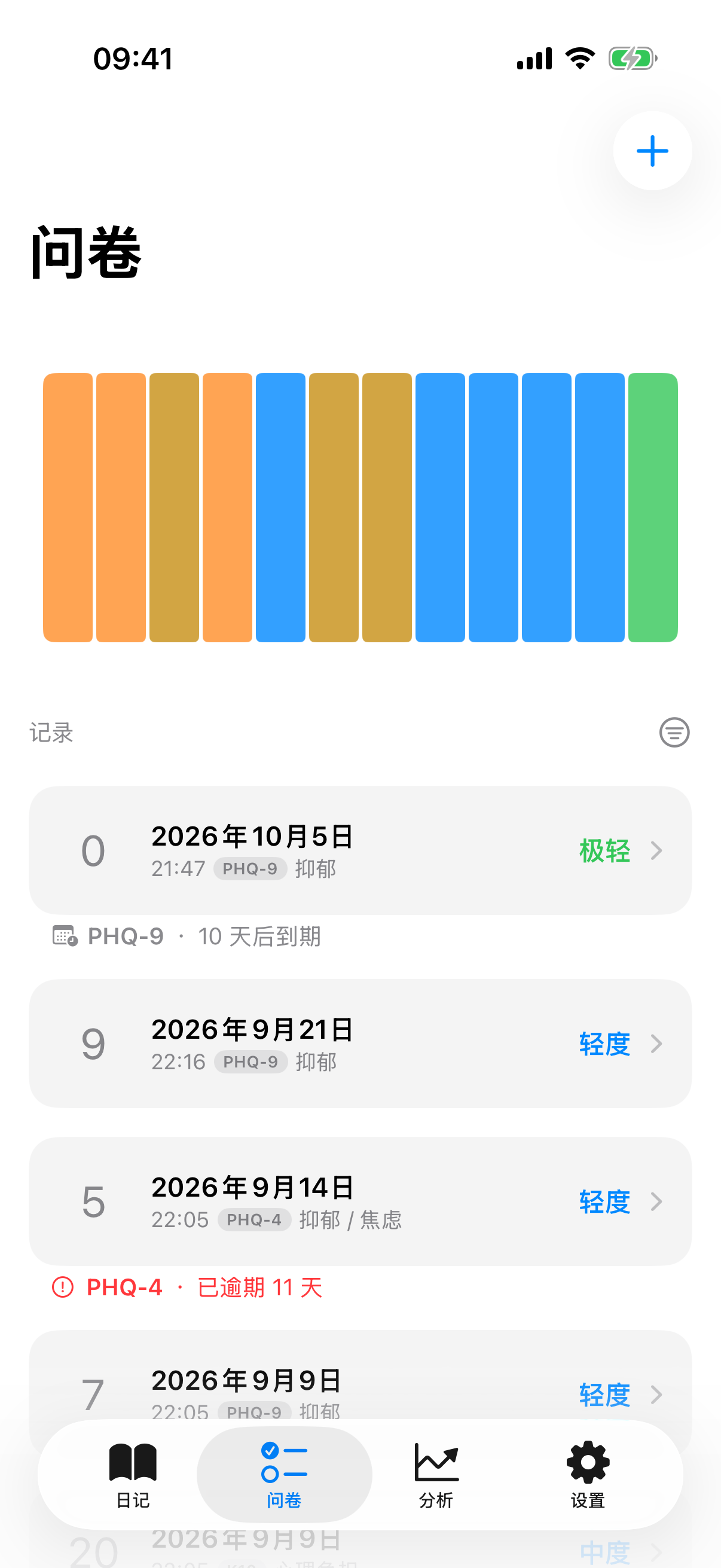 InnerPulse 的 PHQ-9 临床筛查问卷,与治疗师使用的一致