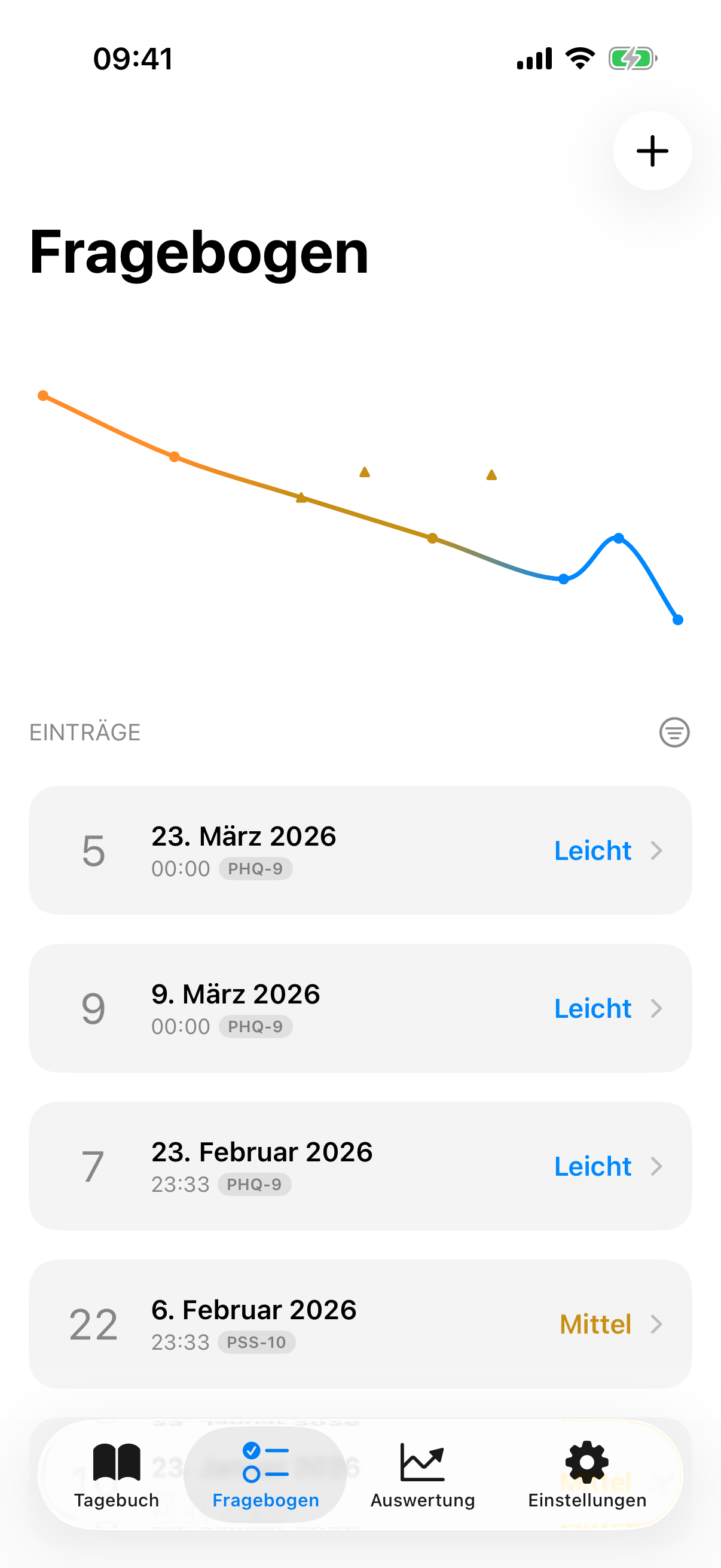 InnerPulse PHQ-9 Fragebogen in der App - identisch zu dem, was eine Therapeutin nutzt