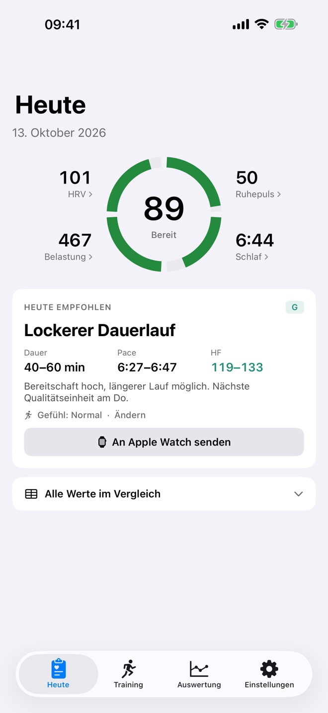 Heute-Ansicht im hellen Erscheinungsbild